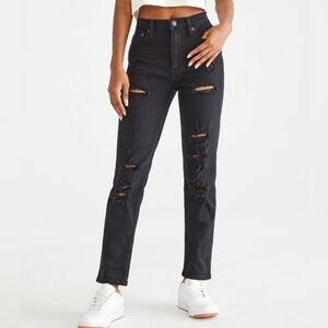 Aeropostale Mom High Rise Destroyed Stretch Black Jeans Size 2R